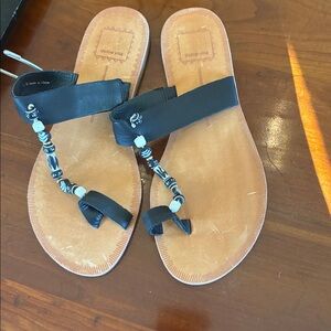 Dolce Vita Black Beaded Toe-Loop Sandals with Tan Footbed
